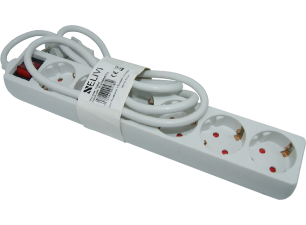 Elivi Powerstrip 6 Socks 1,5m White | With on/off switch