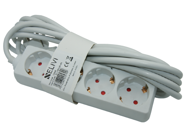 Elivi Powerstrip 4 Socks 5m White | Without on/off switch